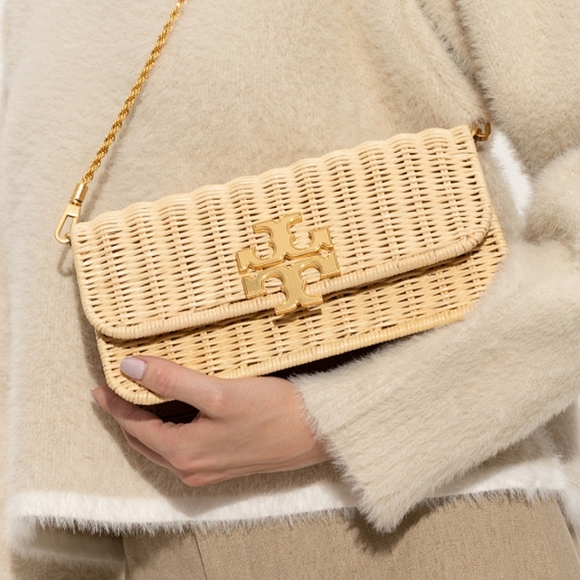 TORY BURCH ELEANOR WICKER CLUTCH SHOULDER BAG - Picture 1 of 15